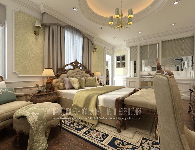 Sở hữu màu sắc sang trọng, đường vân bắt mắt cùng độ bền cao, mẫu giường ngủ tân cổ điển được làm từ chất liệu gỗ óc chó cao cấp này sẽ là sự lựa chọn không tồi cho căn biệt thự của bạn đâu nhé